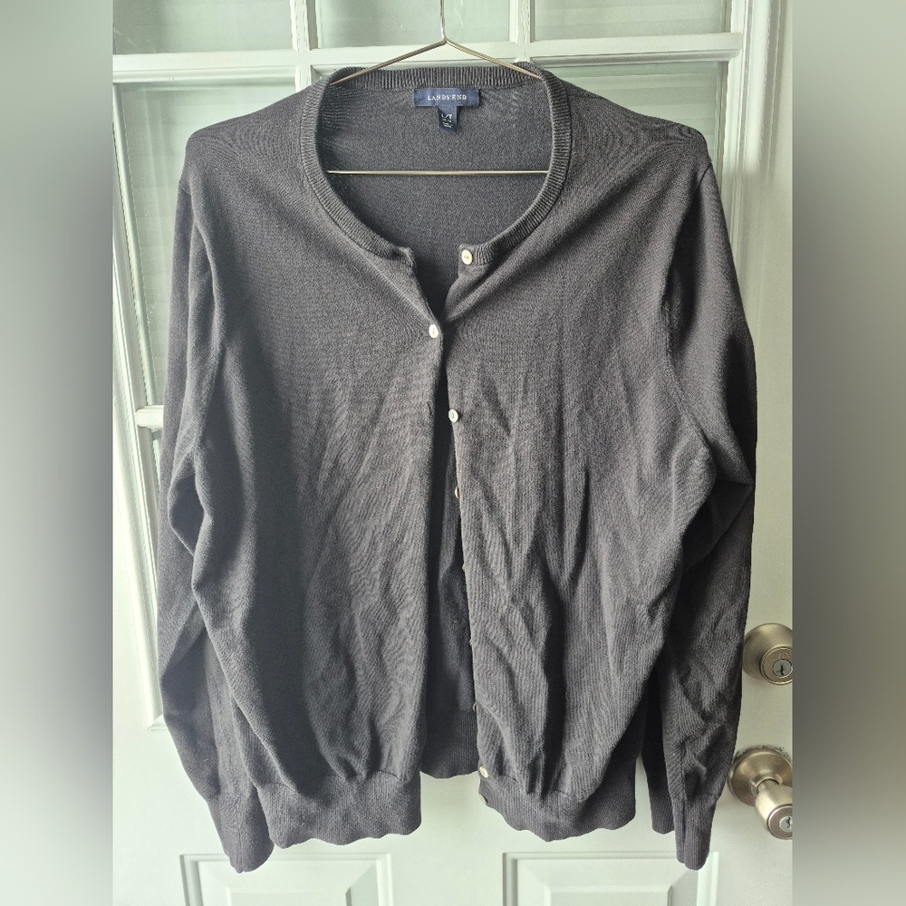 Lands' End Charcoal Knit Cardigan Sweater